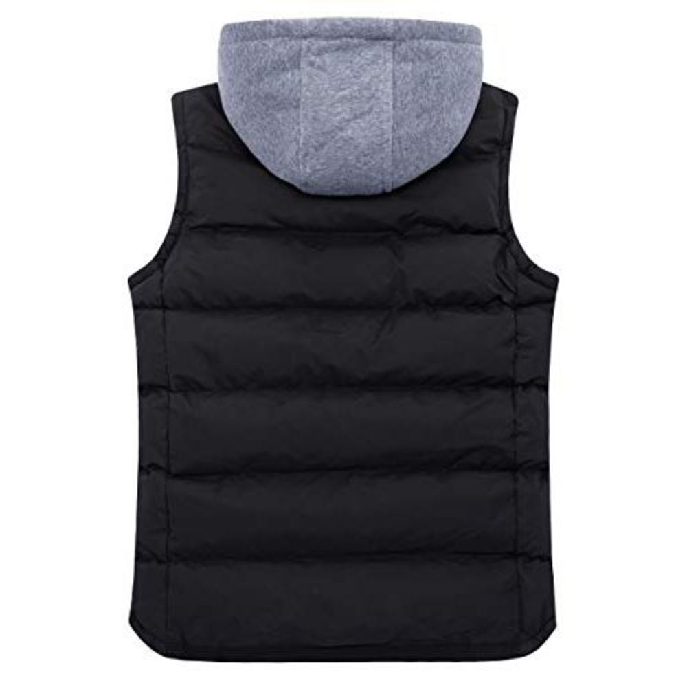 ZSHOW Men's Puffy Vest Removable Hooded Black Winter Vest Jacket(Black,Large),